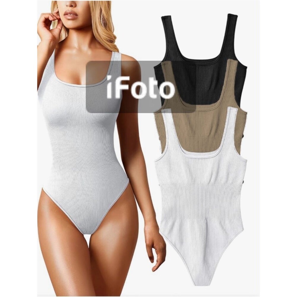 TikTok Viral OQQ Women's 3 Piece Bodysuits Sexy Ribbed Sleeveless Square Neck Si